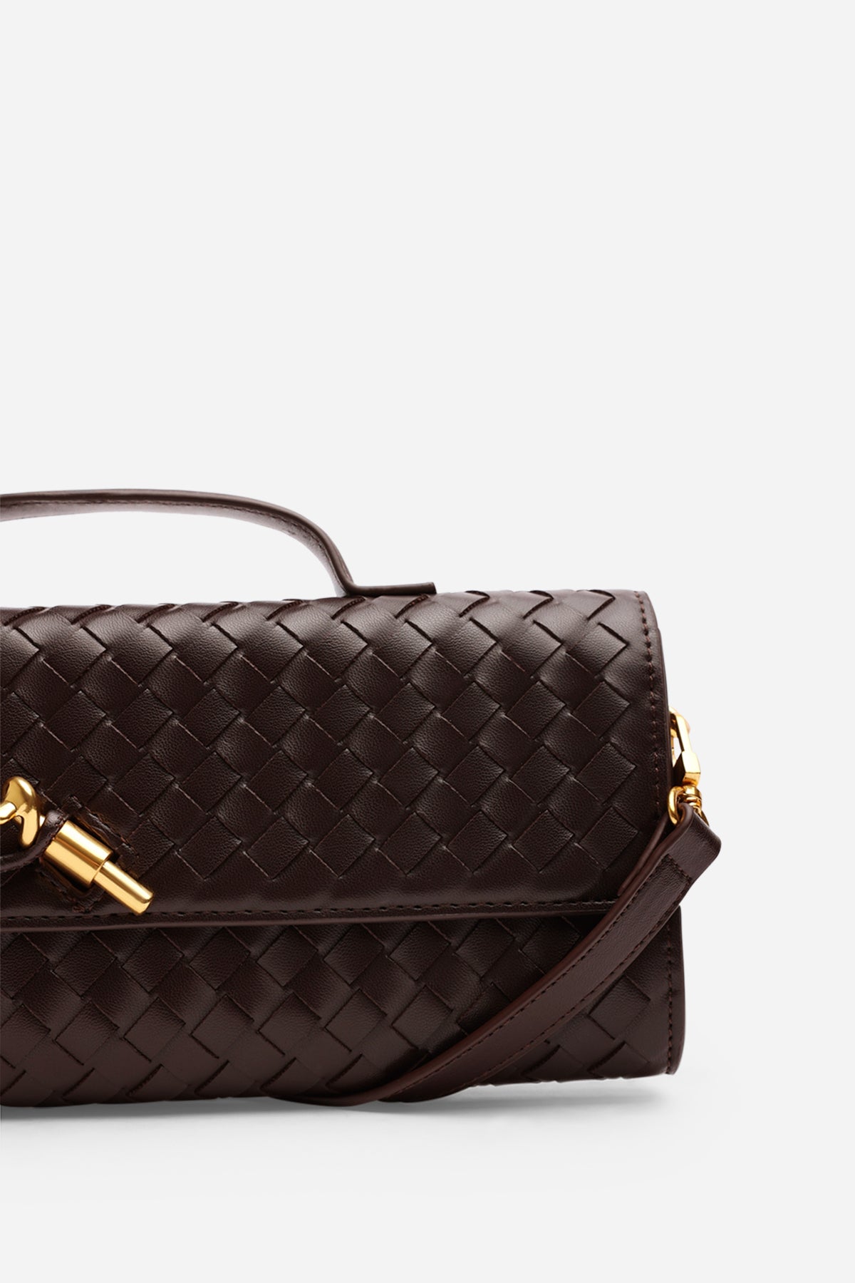 Dark Brown Petal Envelope Style Woven Clutch Bag, Image 6 of 8