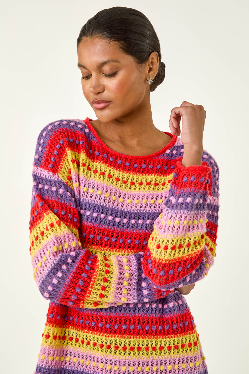 Red Bobble Knit Stripe Jumper, Image 1 of 5