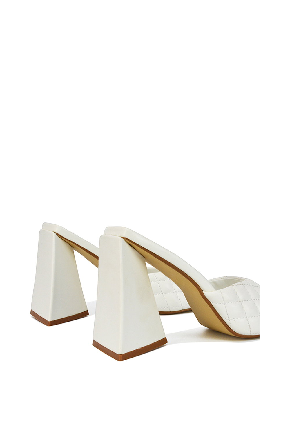 White XY LONDON White 'Maylin' Quilted Square Toe Sculptured Flared High Heels, Image 2 of 5