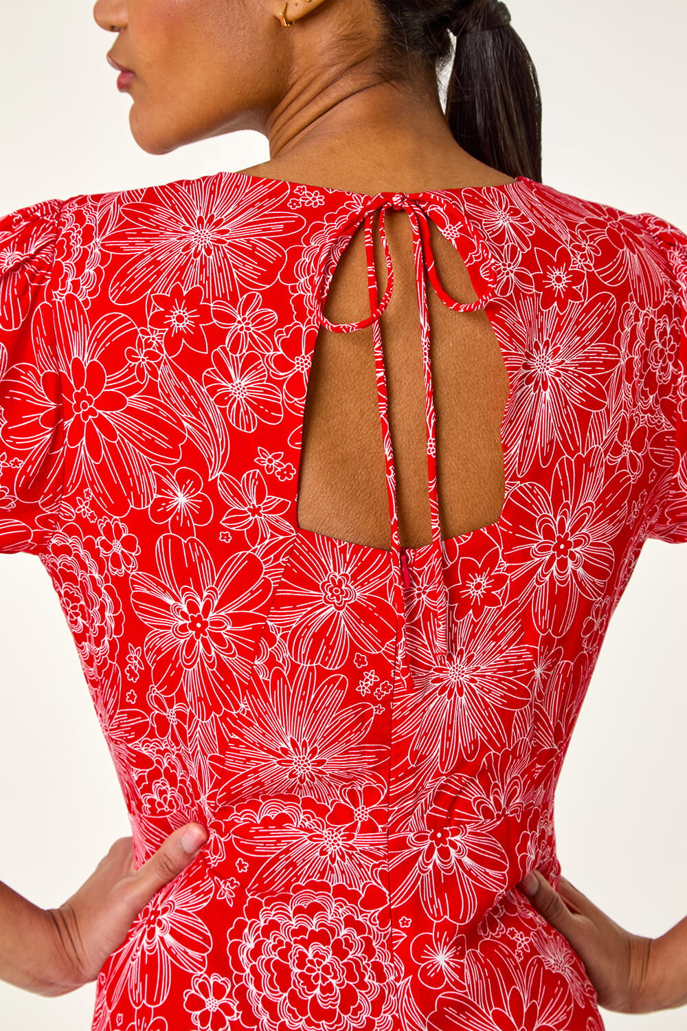 Red Floral Midi Tea Dress, Image 6 of 5