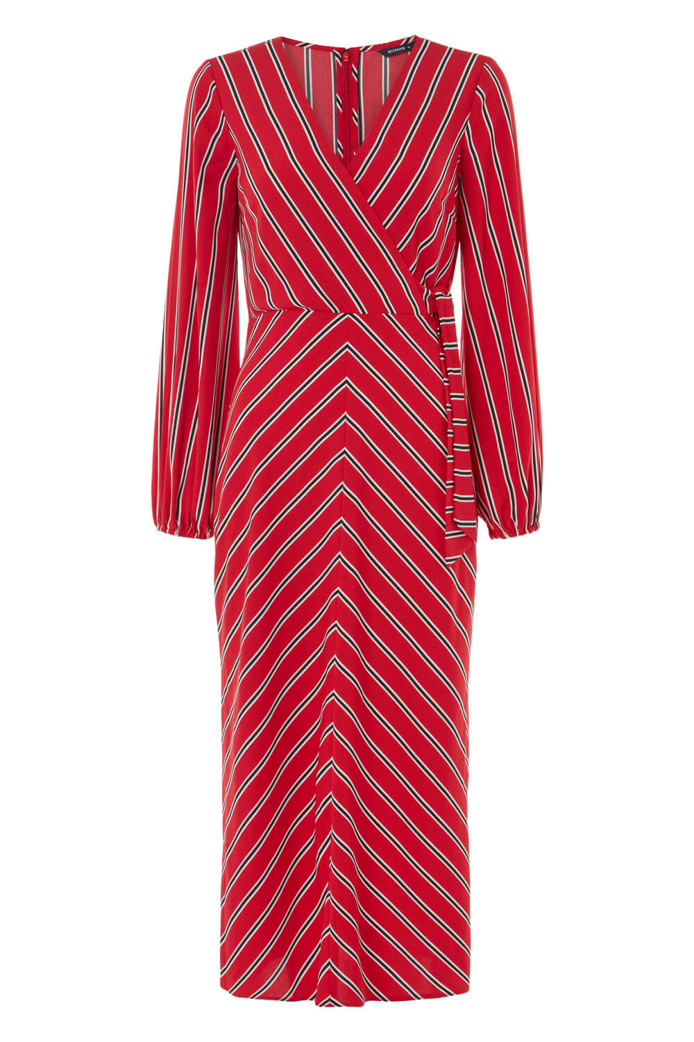 Red Wrap Stripe Midi Dress, Image 5 of 4