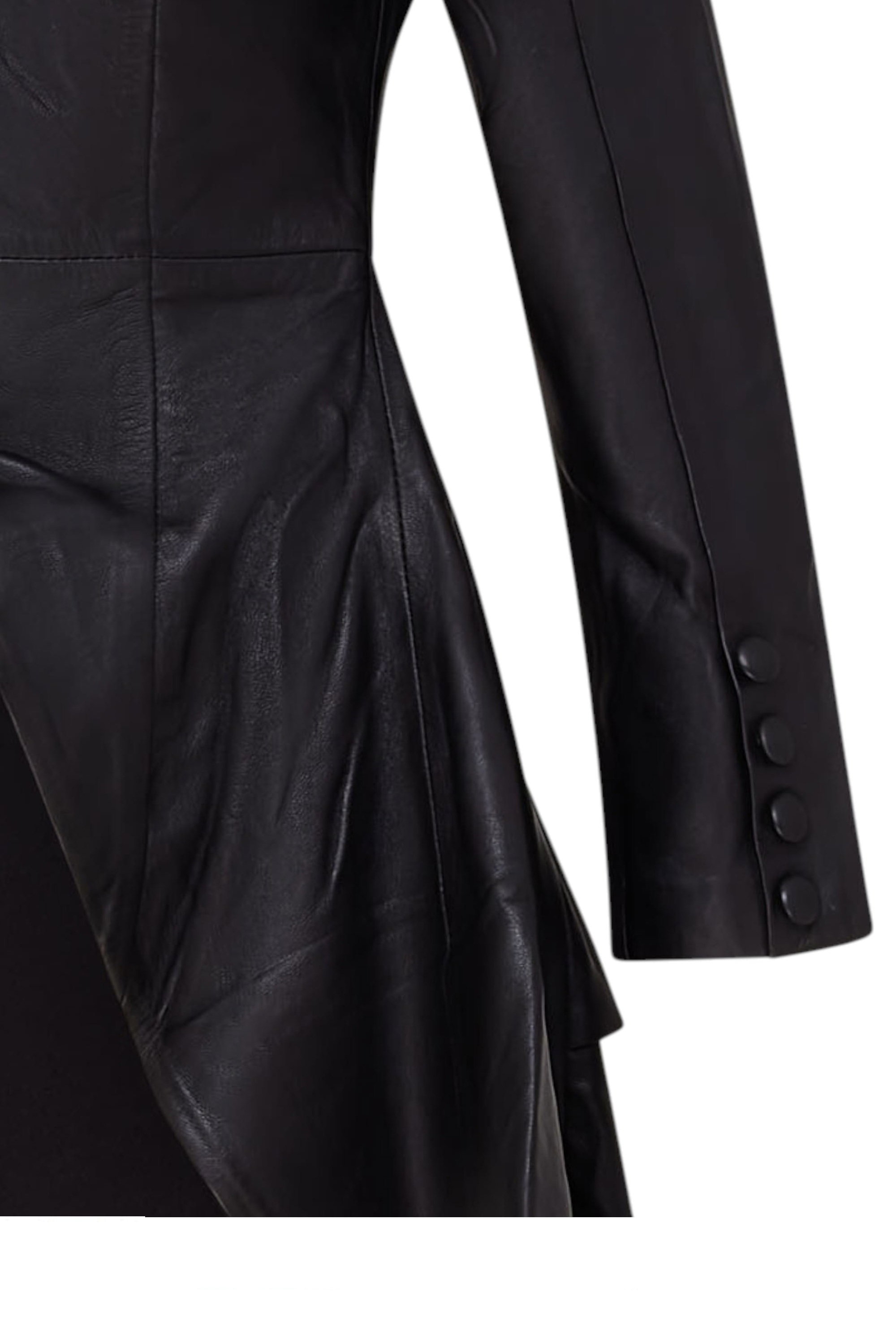 Black Goth Full Length Victorian Leather Coat, Image 6 of 6