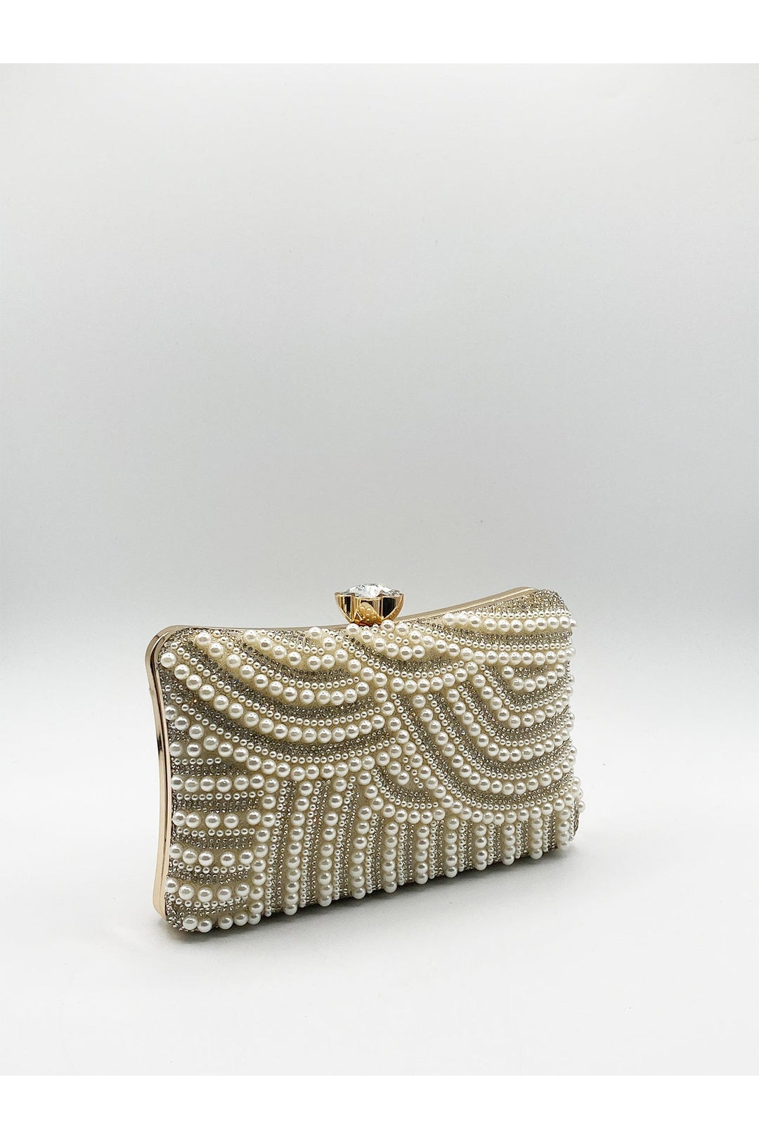 Gold Luxurious Gold Pearl Embellished Clutch Bag, Image 3 of 5