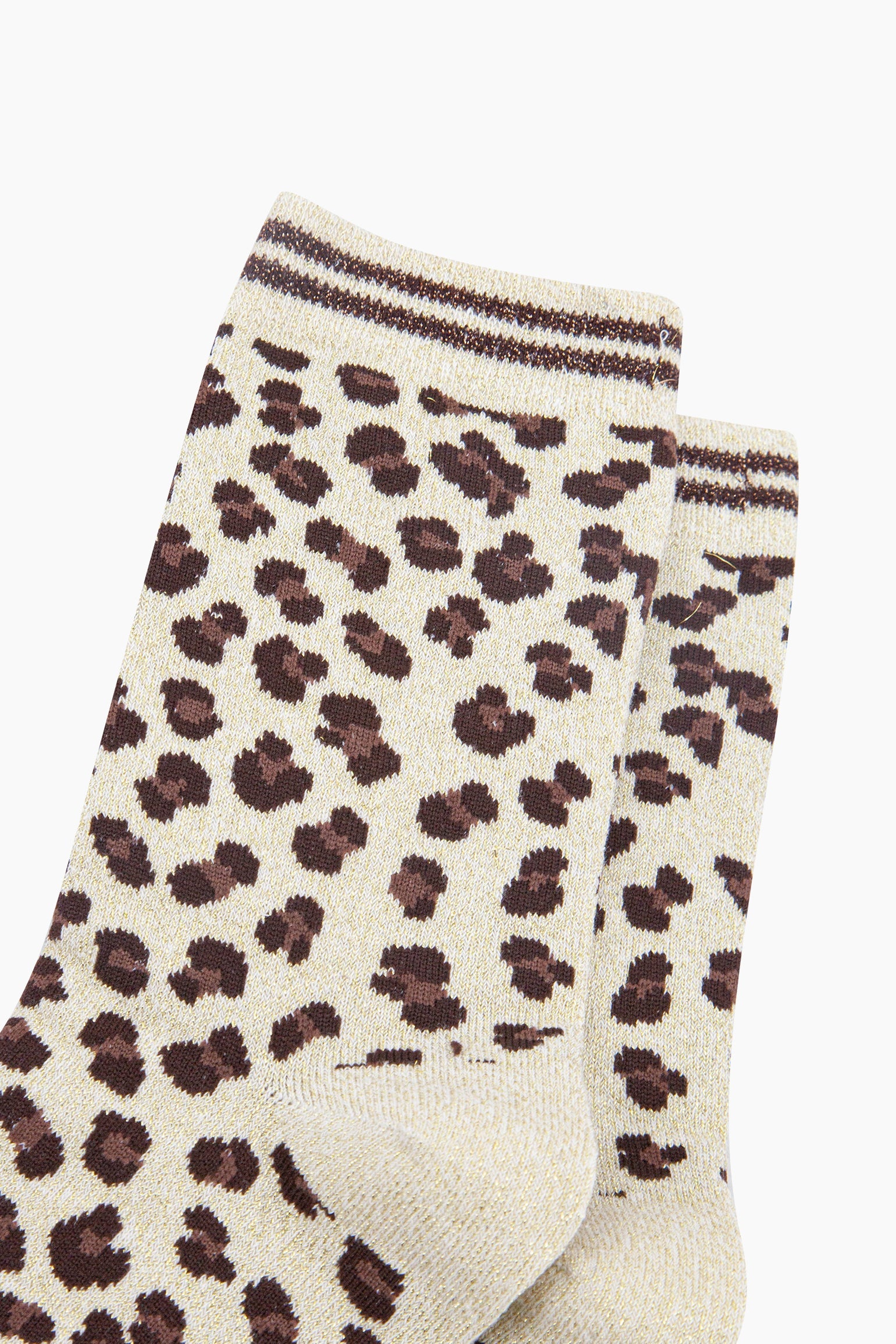 Cream Leopard Combed Cotton Glitter Socks, Image 2 of 4