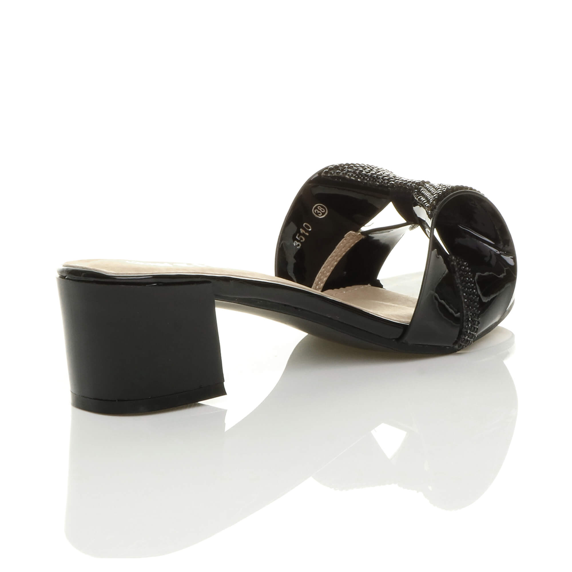 Mid Block Heel Diamante Bow Mules Sandals, Image 4 of 8