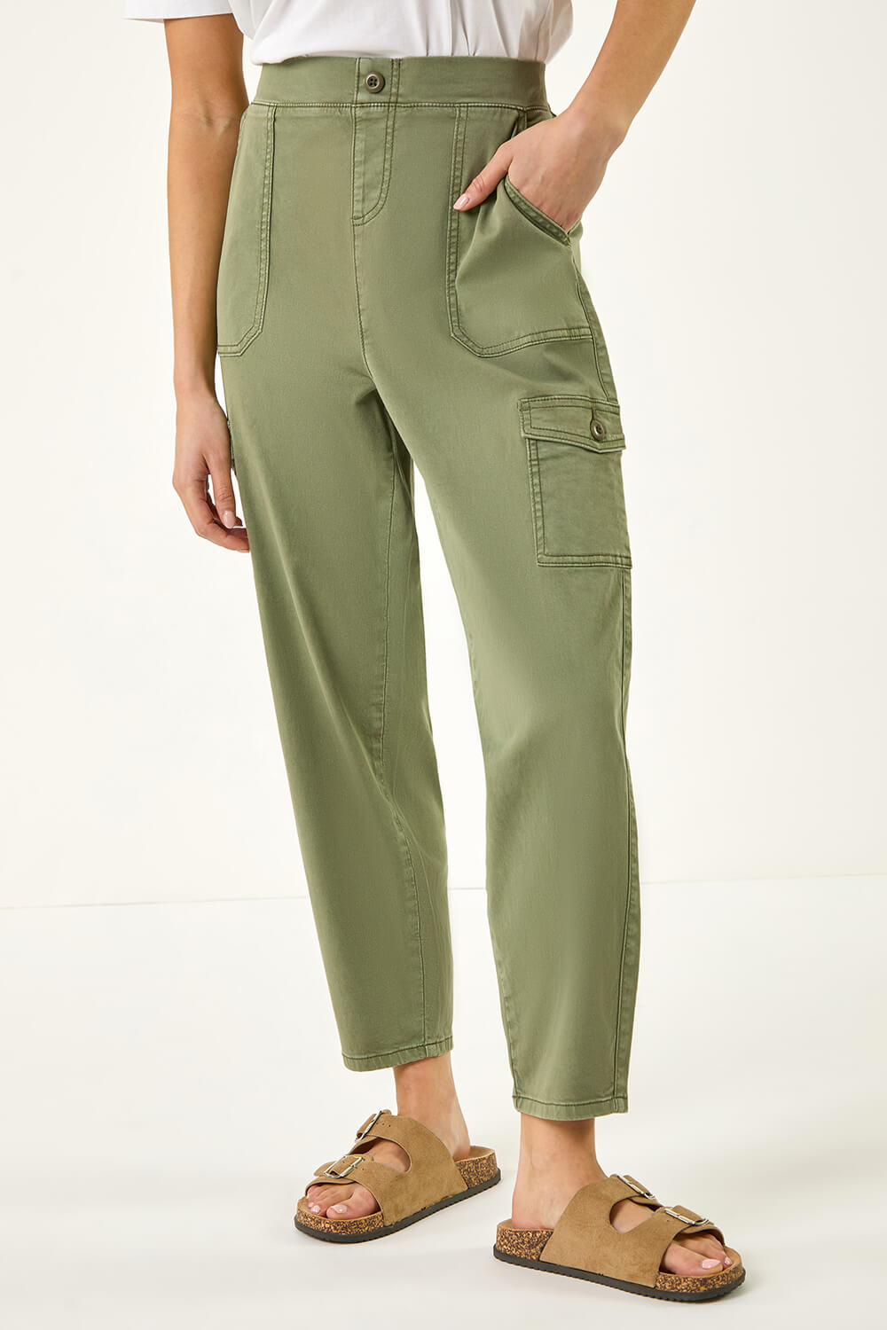 Sage Petite Cotton Cargo Stretch Trousers , Image 5 of 5