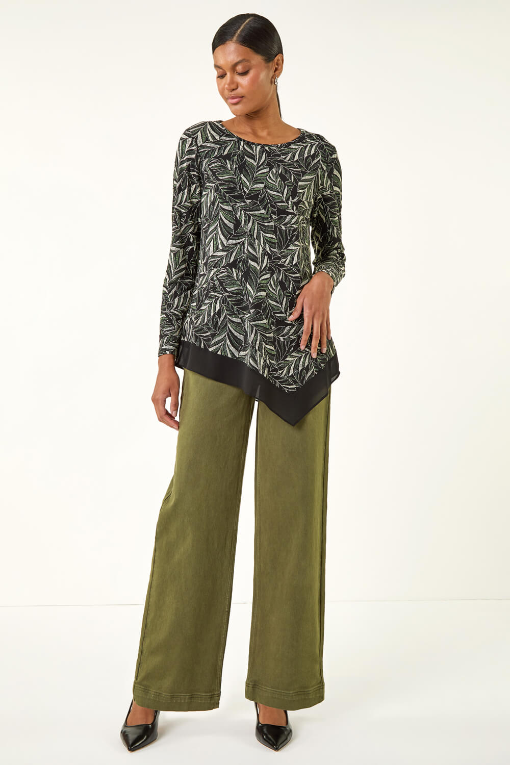 Sage Leaf Puff Print Stretch Top, Image 3 of 5
