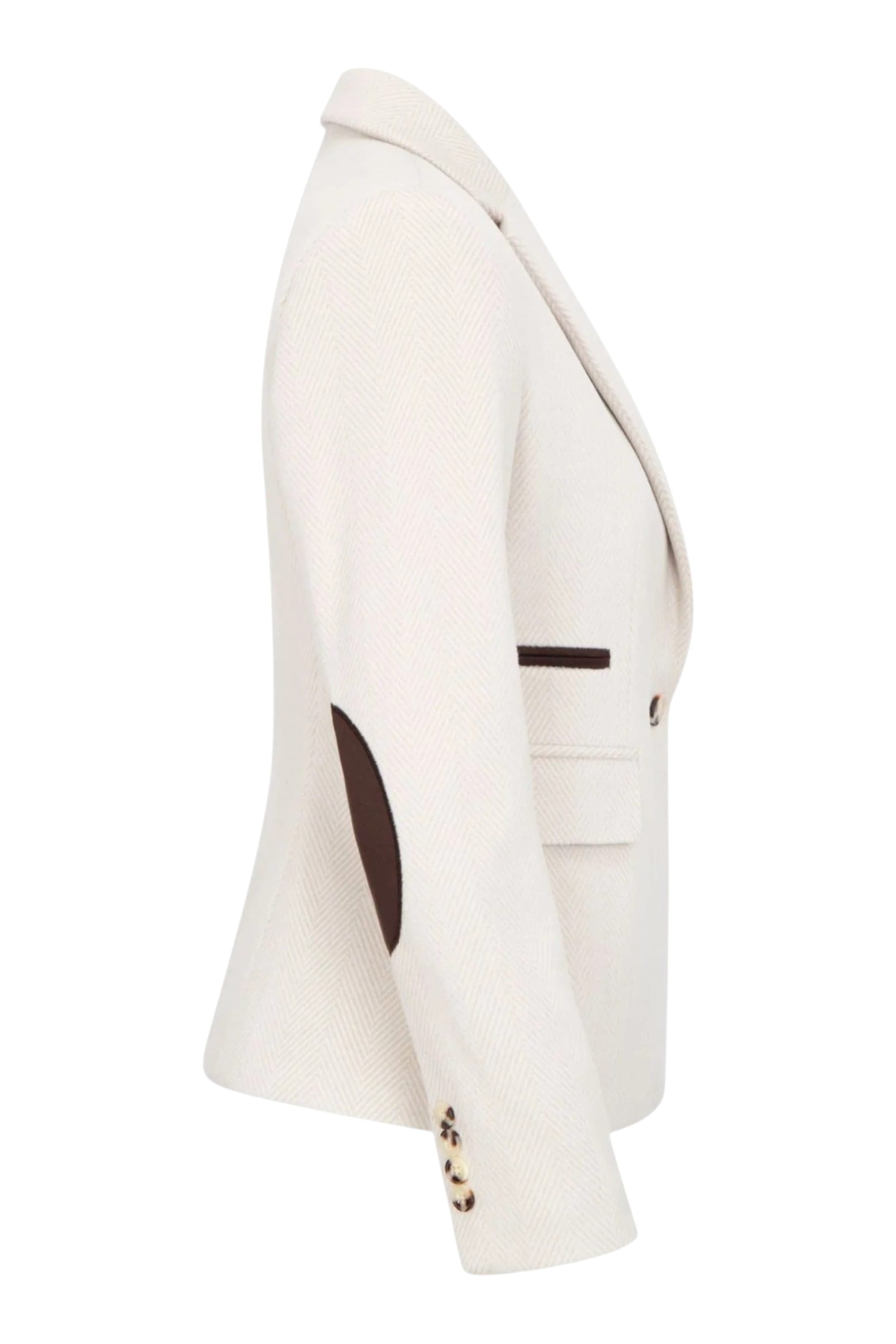 Cream Infinity Leather Cream Women's Cream Wool Blend Tweed Blazer, Image 4 of 6
