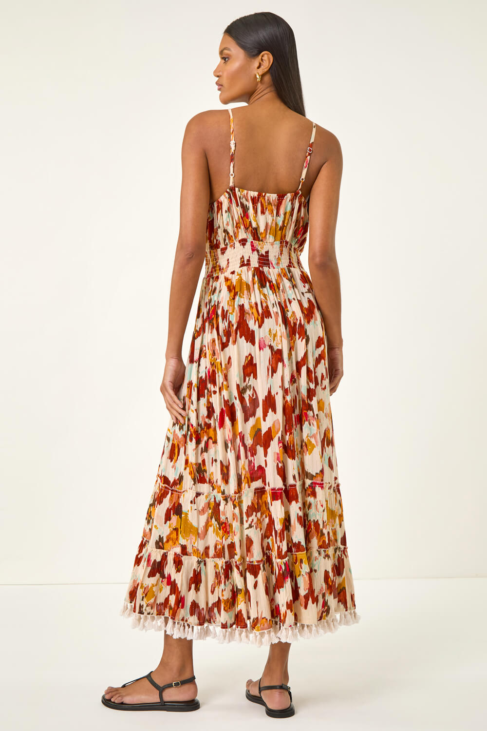Rust Abstract Tassel Trim Maxi Dress, Image 4 of 5