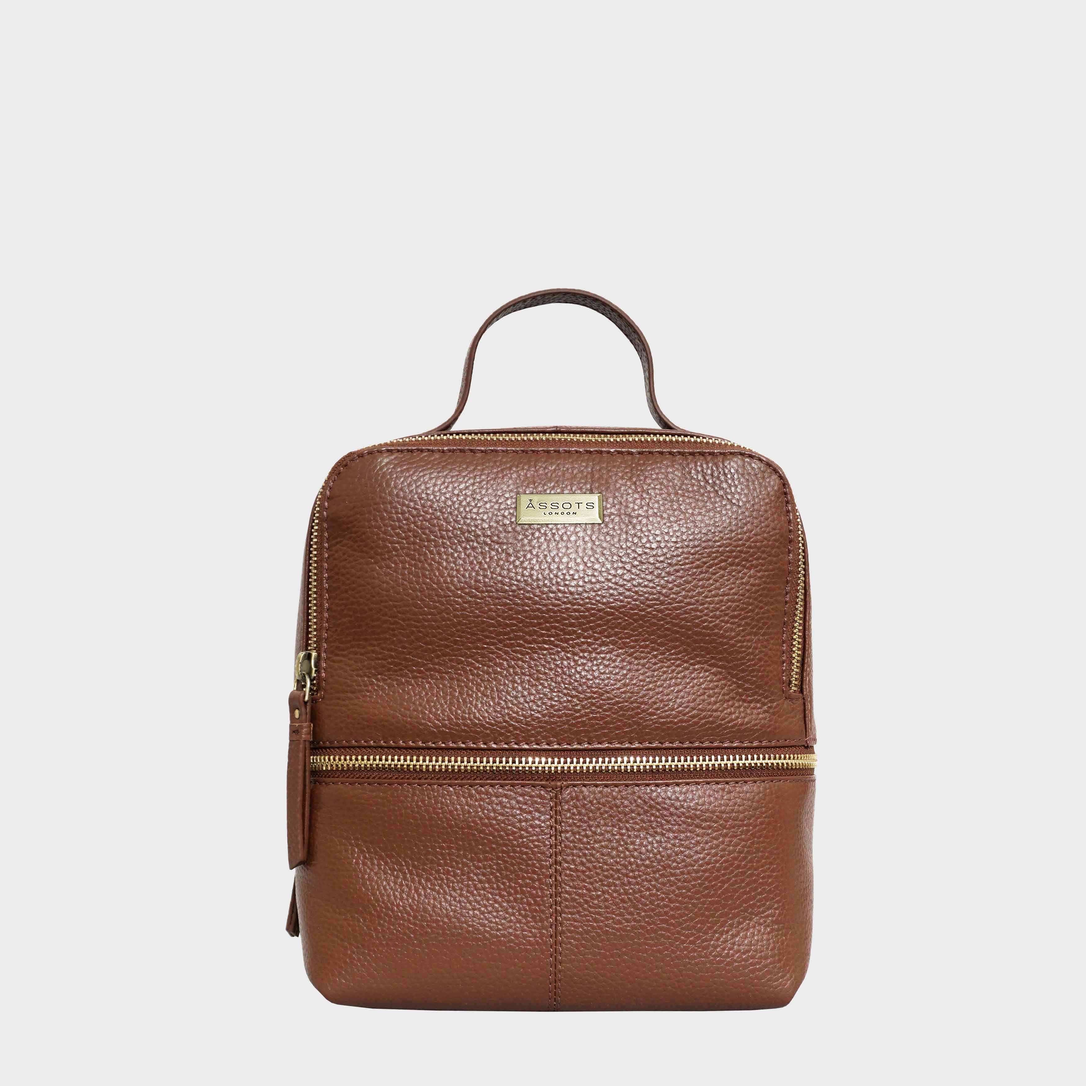 Tan Assots London Tan 'ELLA' Pebble Grain Mini Real Leather Backpack for Women, Image 1 of 5