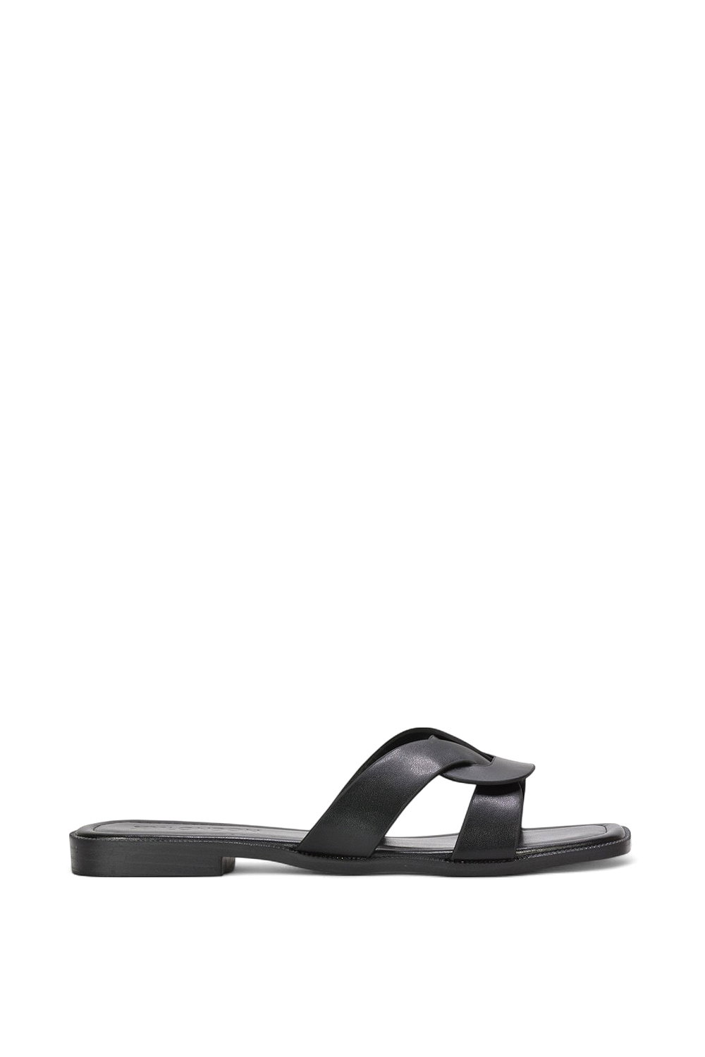 Black 'Charley' Open Toe Slip On Slider Sandals With Square Toe