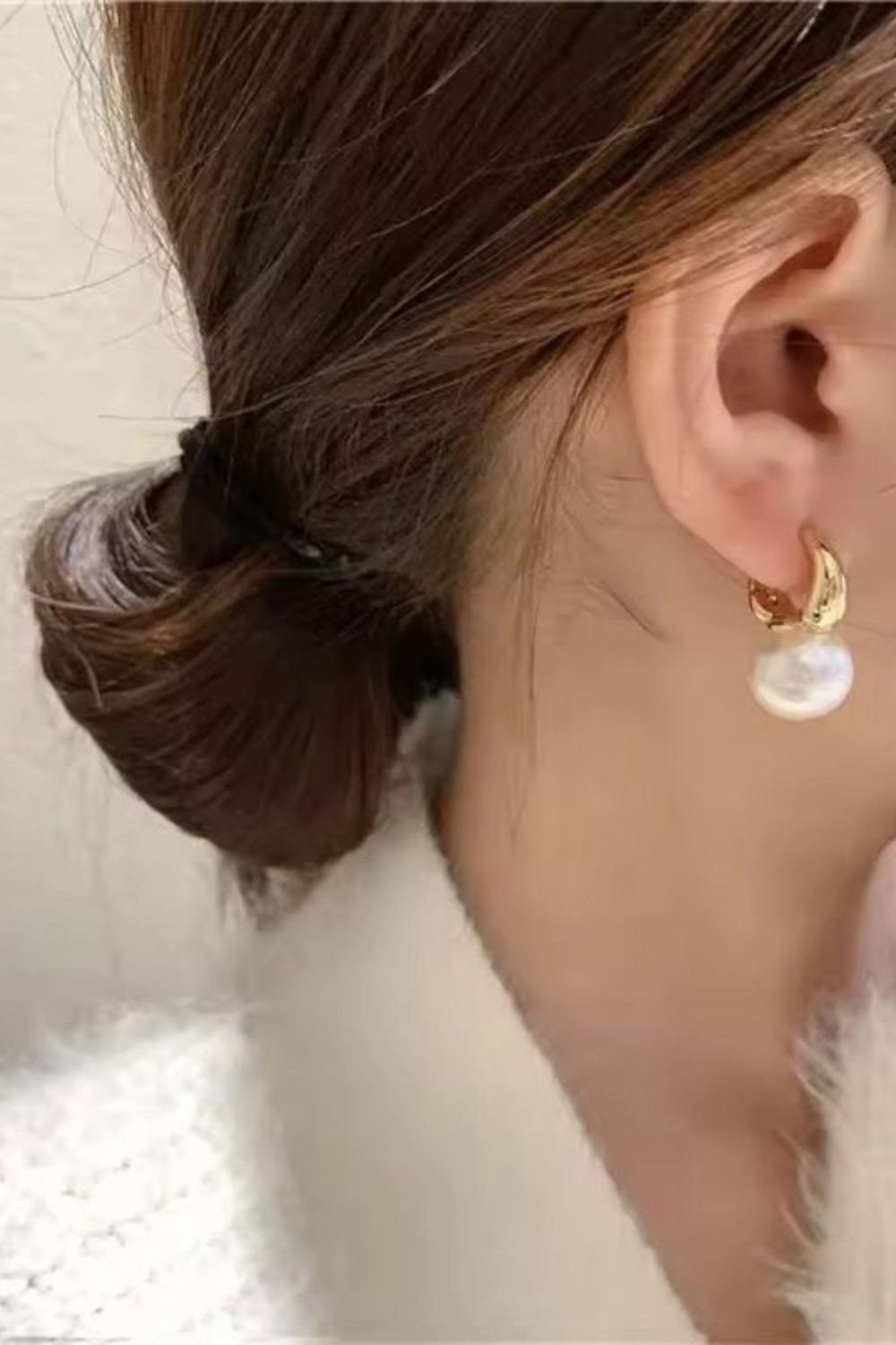 Gold Hoop Pearl Drop Earrings, Image 2 of 2