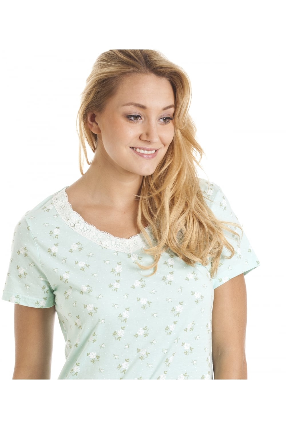 Mint Camille Lingerie Mint Ditsy Rose Floral Print Cotton Nightshirt, Image 5 of 5