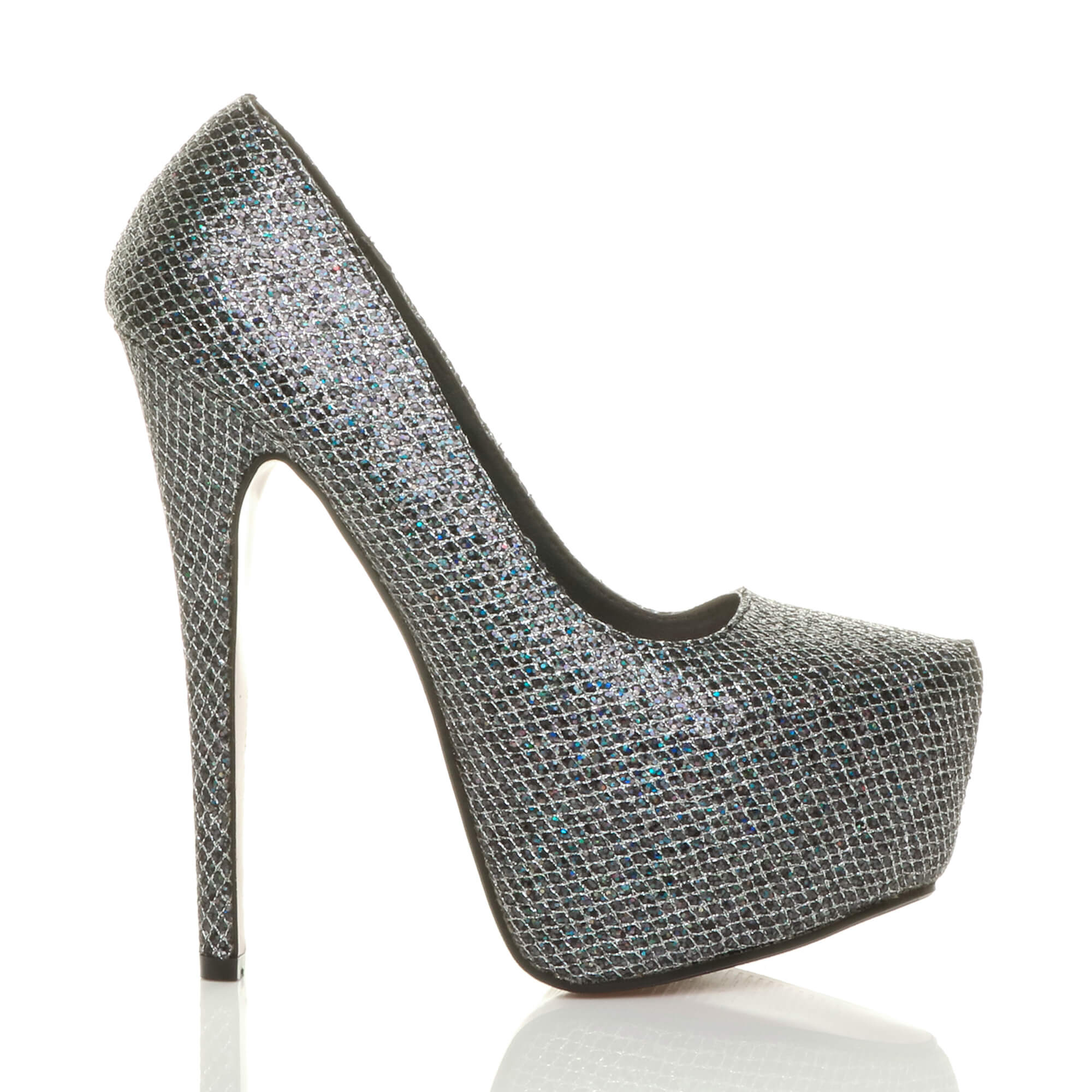 Black High Heel Platform Court Shoes