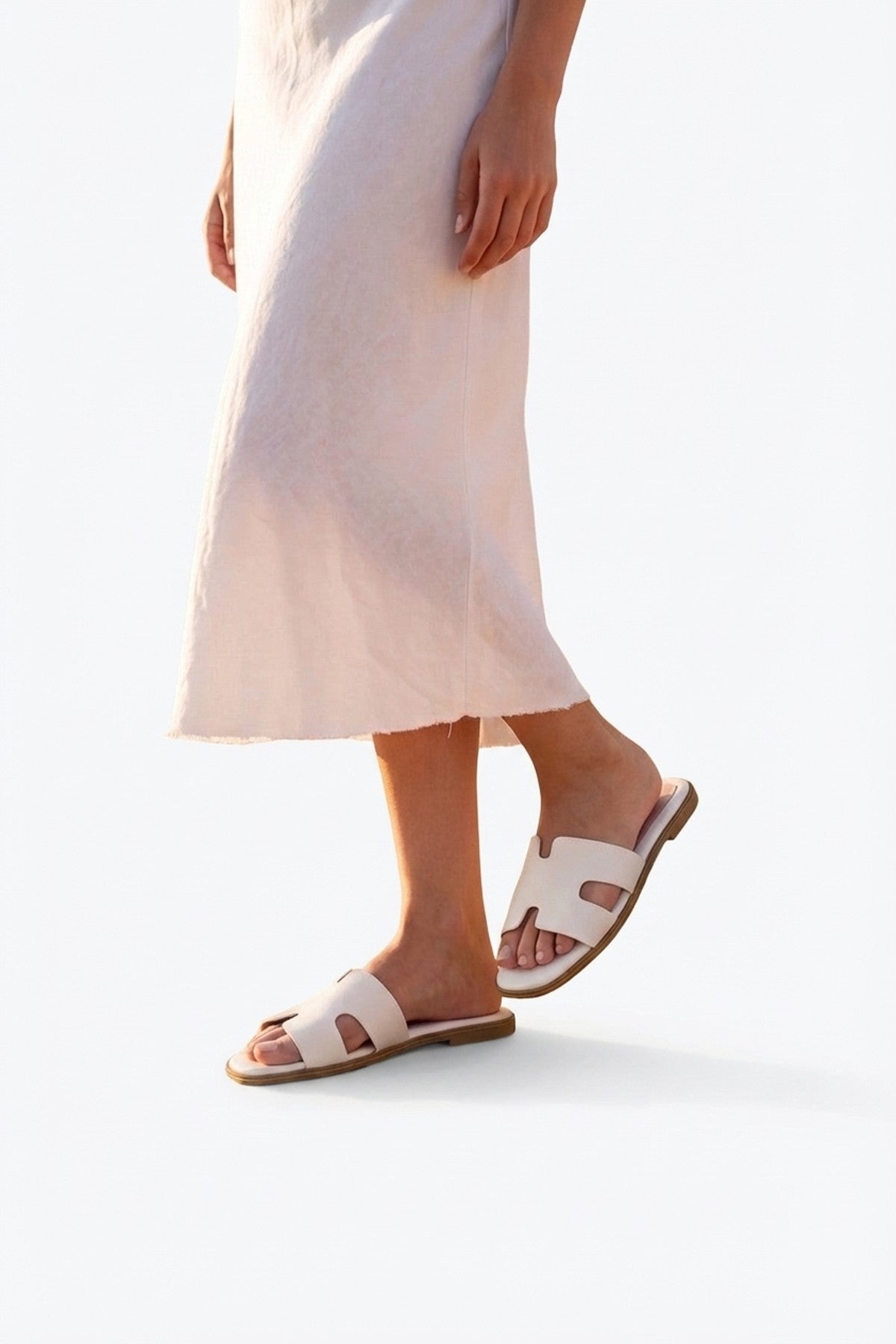 White iKrush White Aria Womens H-Strap Flat Slide Sandals, Image 2 of 8