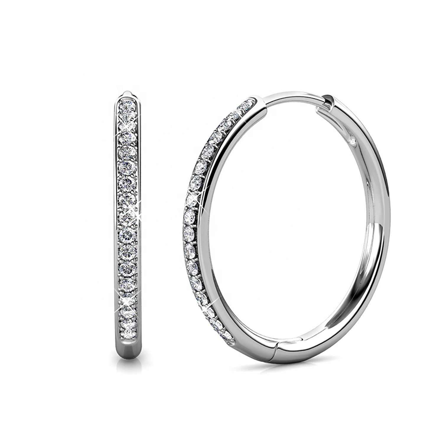 Silver Round Hoop 40mm Silver Earrings With Certified Austrian Crystals, Image 1 of 1