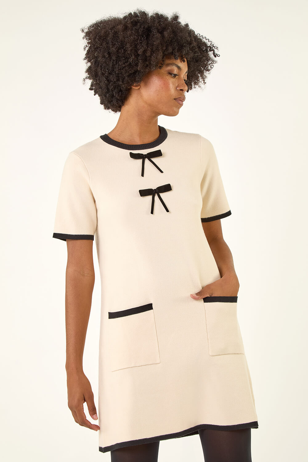 Ivory Bow Detail Knitted Dress, Image 1 of 5
