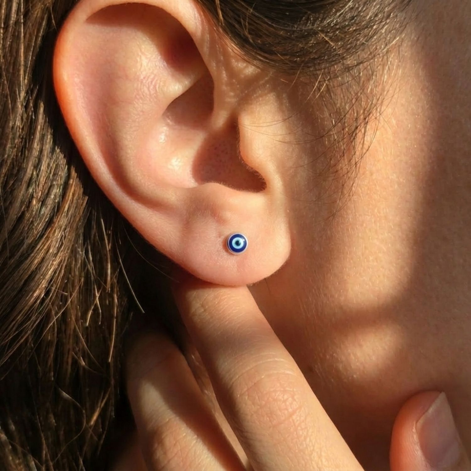 Silver Turkish Evil Eye Nazar Protective Silver Stud Earrings, Image 2 of 4