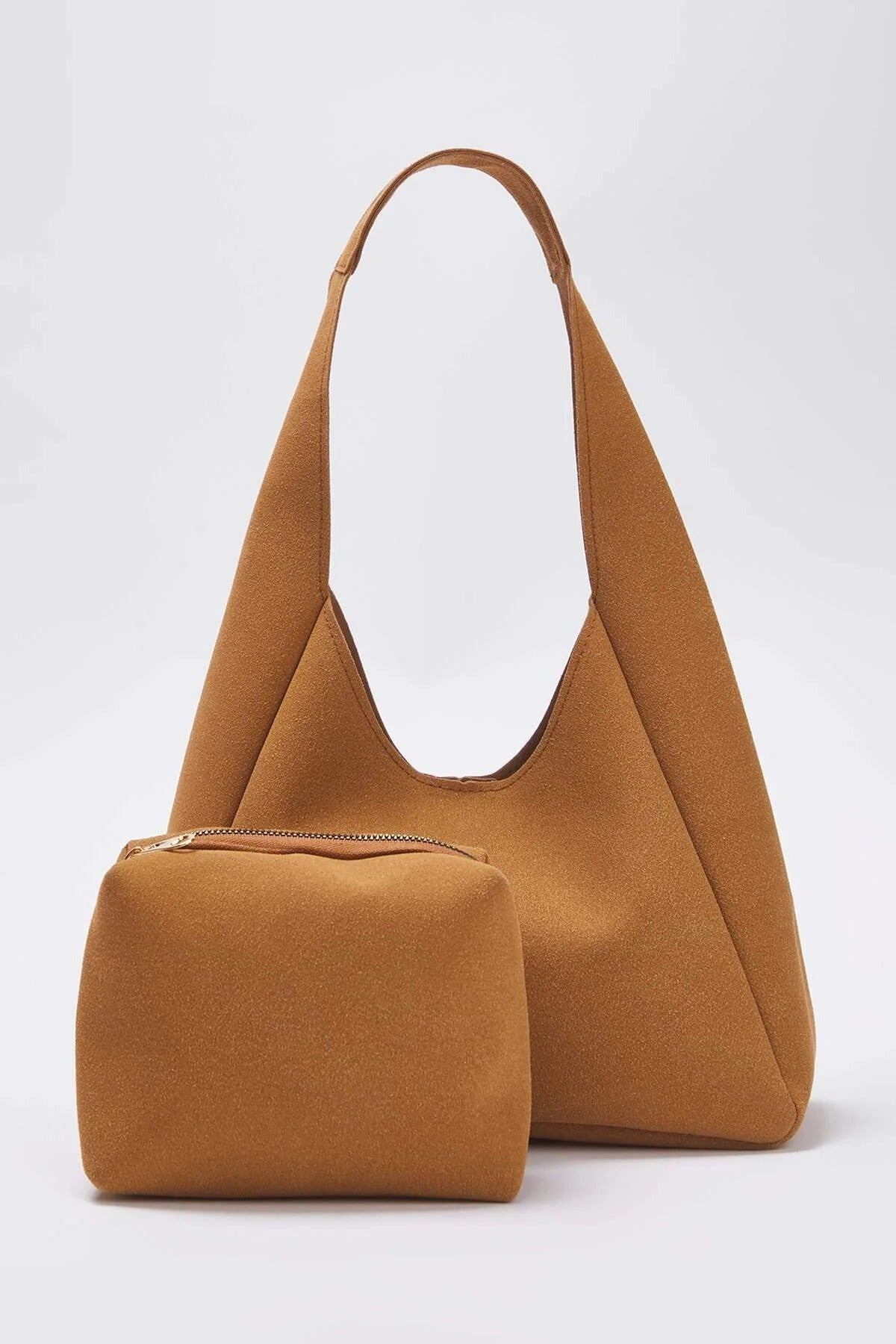 Brown WOVCOR Brown Oval Shoulder Bag With Matching Pouch, Image 1 of 3
