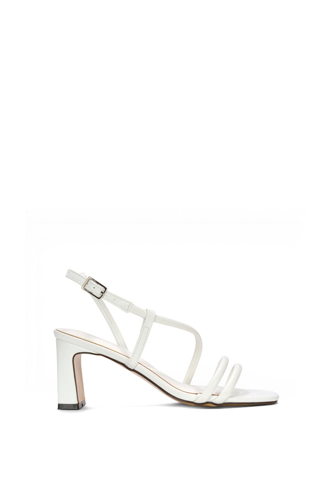 White XY LONDON White Strappy Slingback Mid Block Heel Sandals With Square Toe, Image 1 of 6