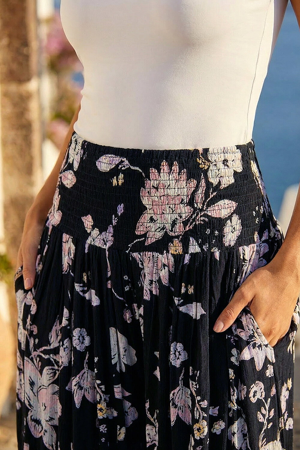 Black Floral Elastic Waist Wide Leg Palazzo Trousers, Image 5 of 4