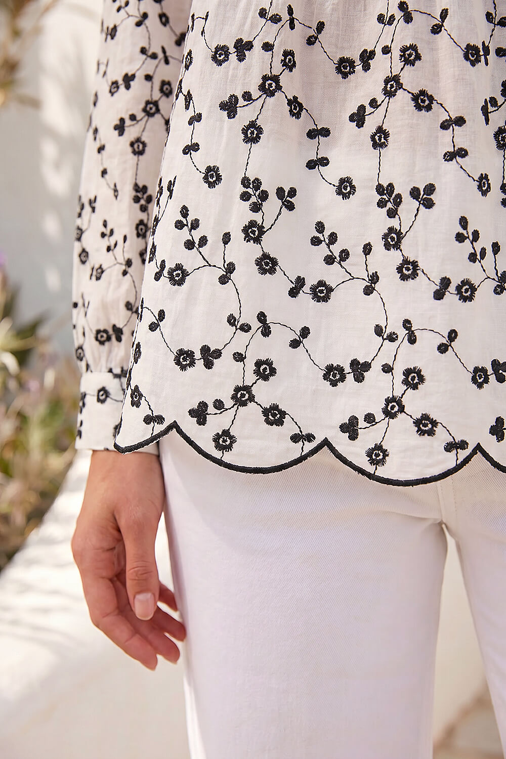 Ivory Floral Embroidered Pintuck Top, Image 5 of 4