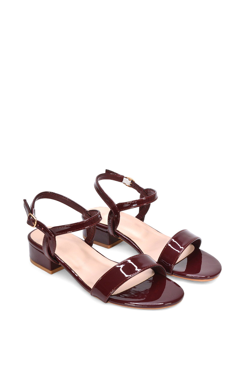 Burgundy XY LONDON Burgundy 'Moana' Strappy Low Block Heels With Ankle Strap, Image 5 of 5