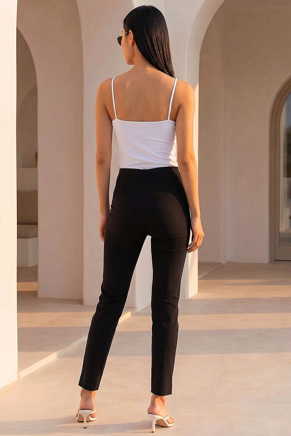 Black Petite Full Length Elastic Waist Trousers , Image 4 of 4