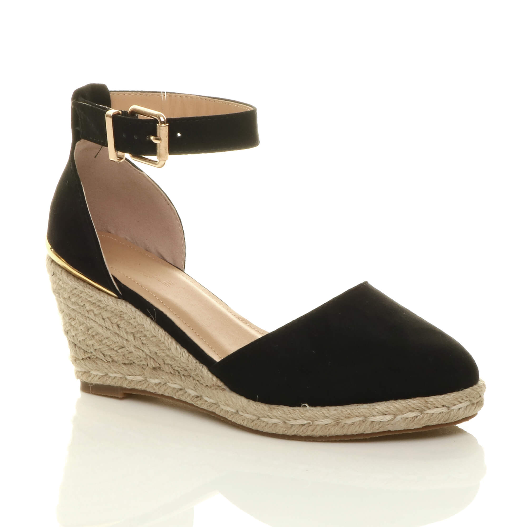 Pink Mid Wedge Heel Ankle Strap Espadrille Sandals
