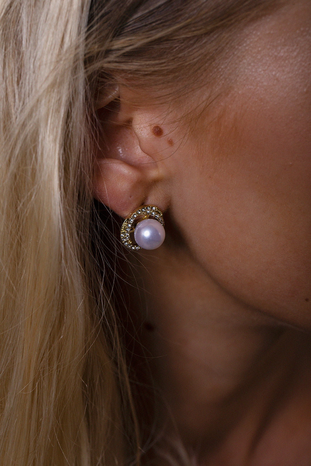 Gold Pearl Diamante Stud Earrings - Gift Boxed, Image 4 of 6