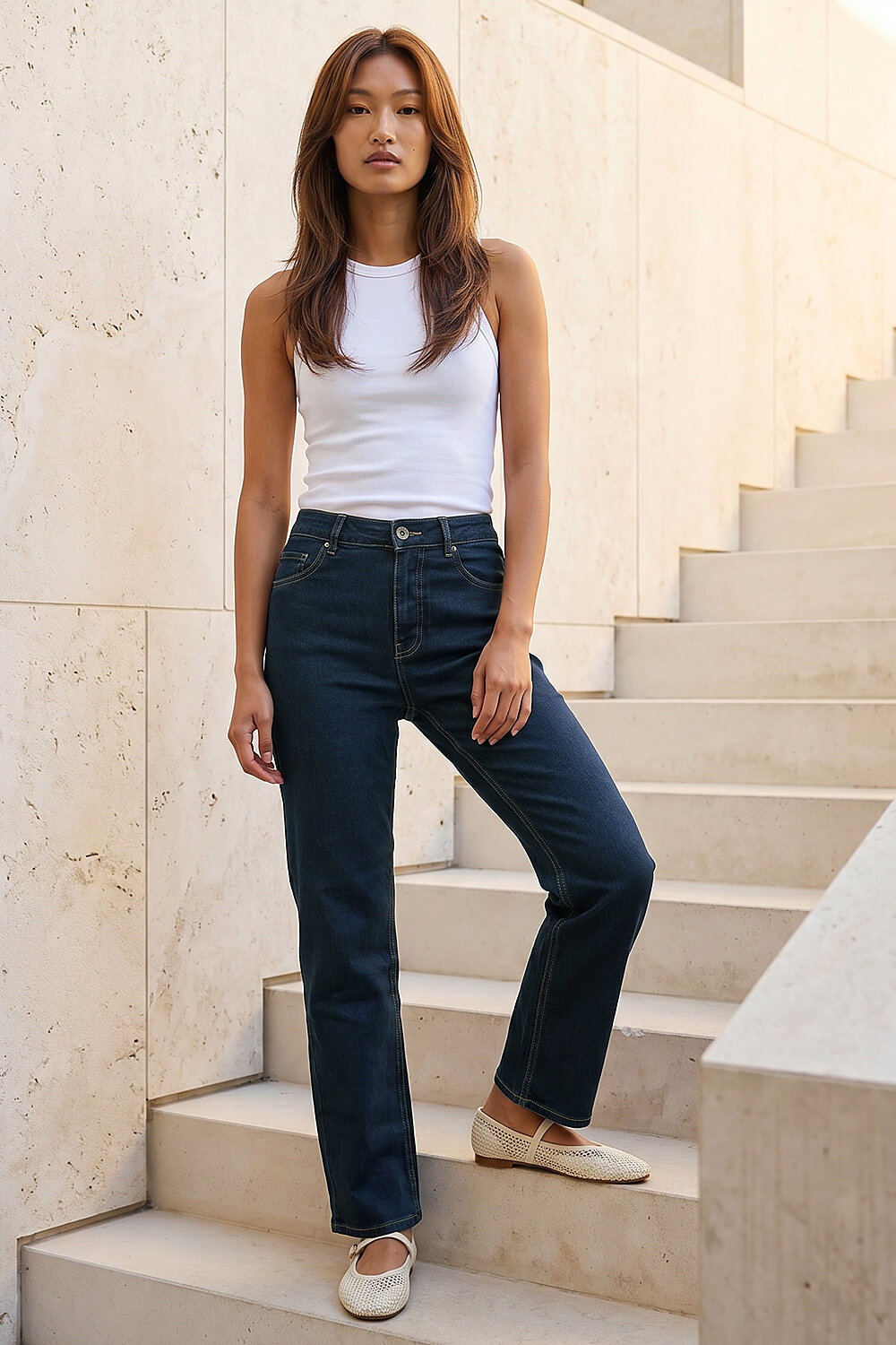 Indigo Straight Leg Stretch Jeans, Image 1 of 4