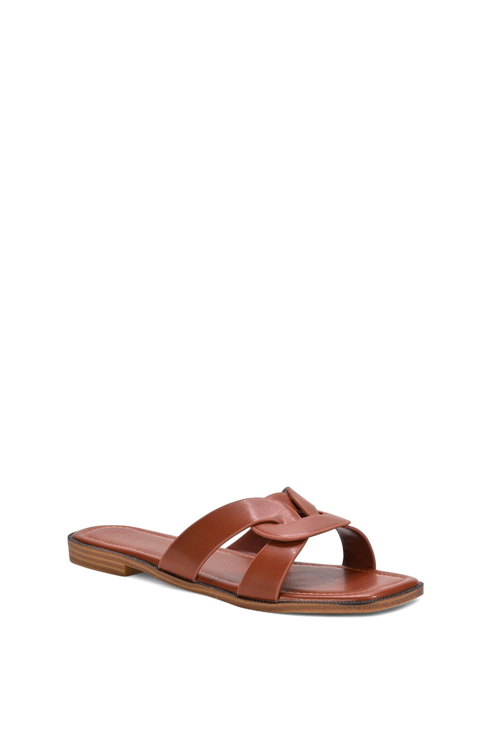 Brown 'Charley' Open Toe Slip On Slider Sandals With Square Toe, Image 2 of 5
