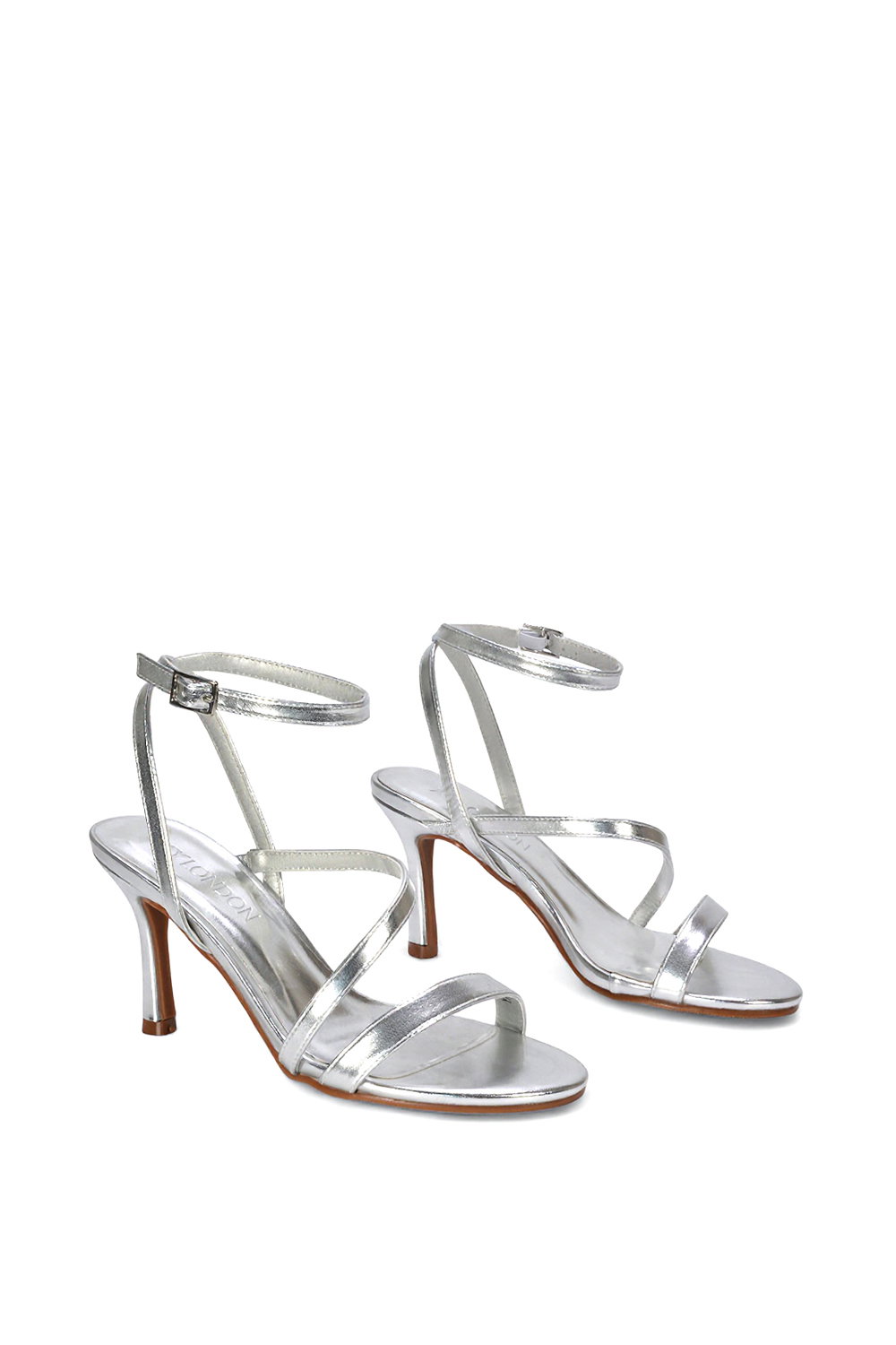 Silver XY LONDON Silver 'Sherry'' Strappy Barely There Stilettos Heel Shoes, Image 4 of 5