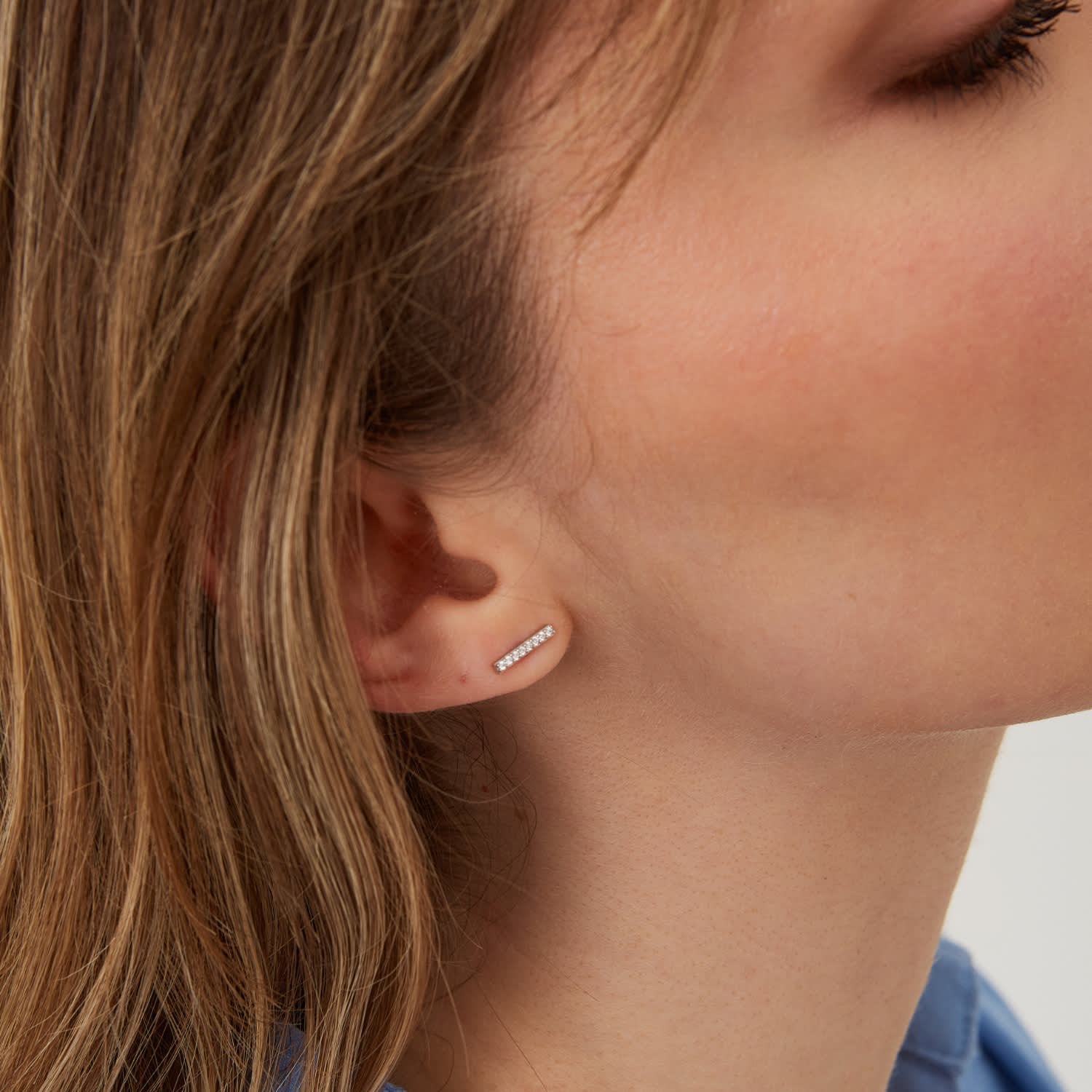 Silver Bar Stud Zirconia Earring Sterling Silver, Image 2 of 4