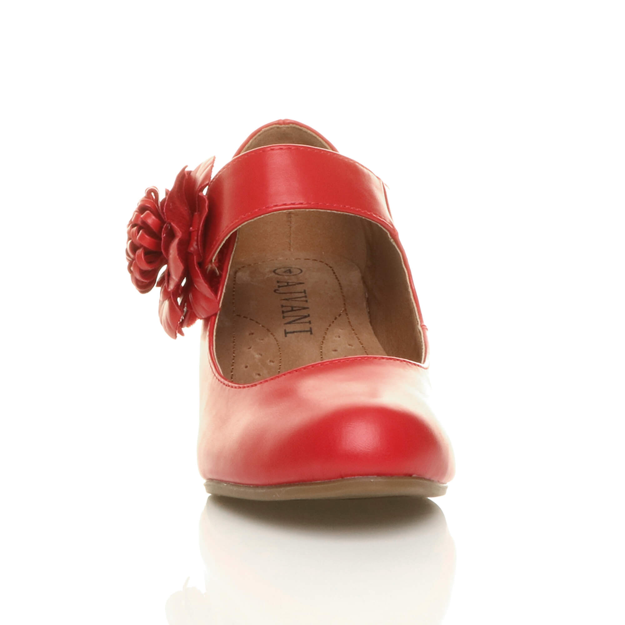 Red AJVANI Red Mid Block Heel Mary Jane Comfort Court Shoes, Image 6 of 6