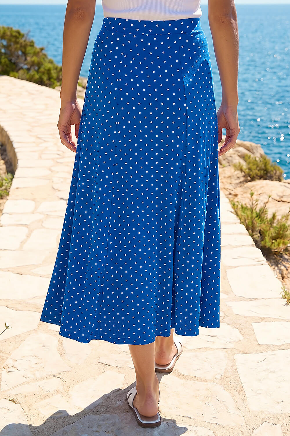 Royal Blue Polka Dot Midi Skirt, Image 4 of 4