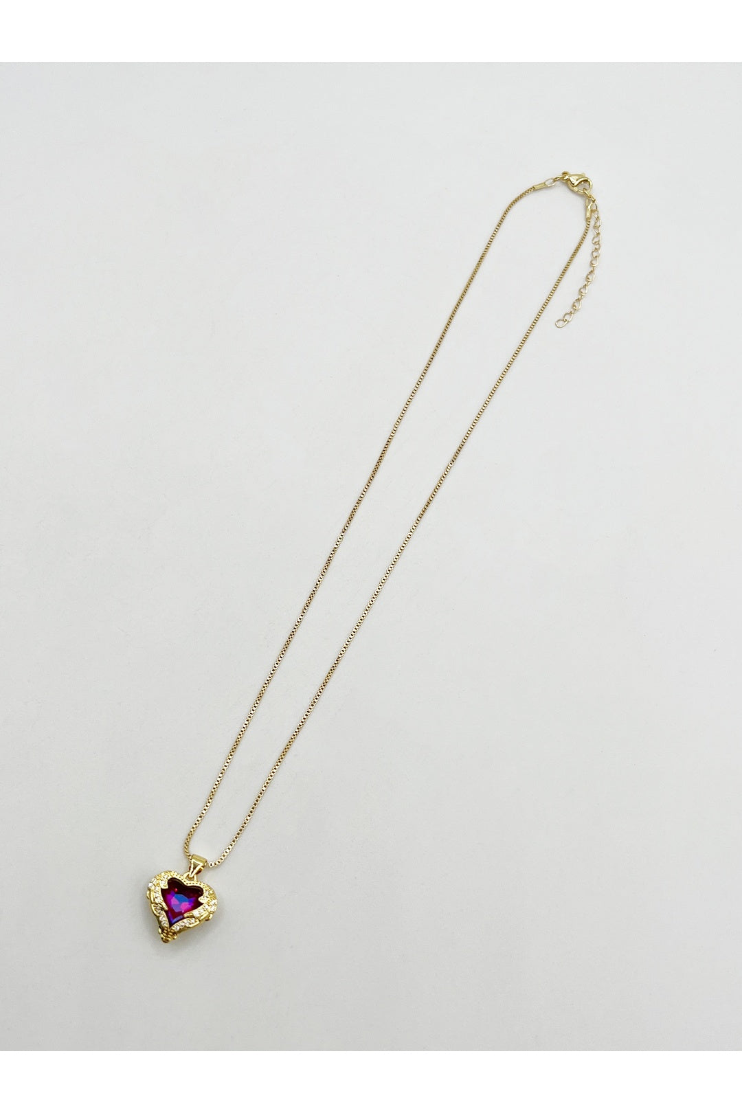 Gold Pink Stone Heart Necklace In a Diamante Setting, Image 5 of 5