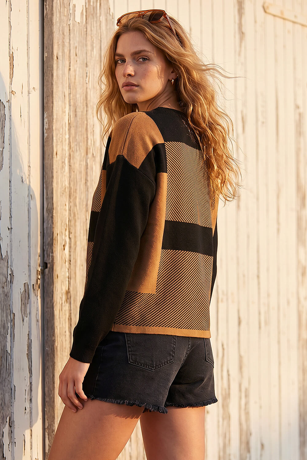 Camel Colour Block Knit Jumper, Image 4 of 4