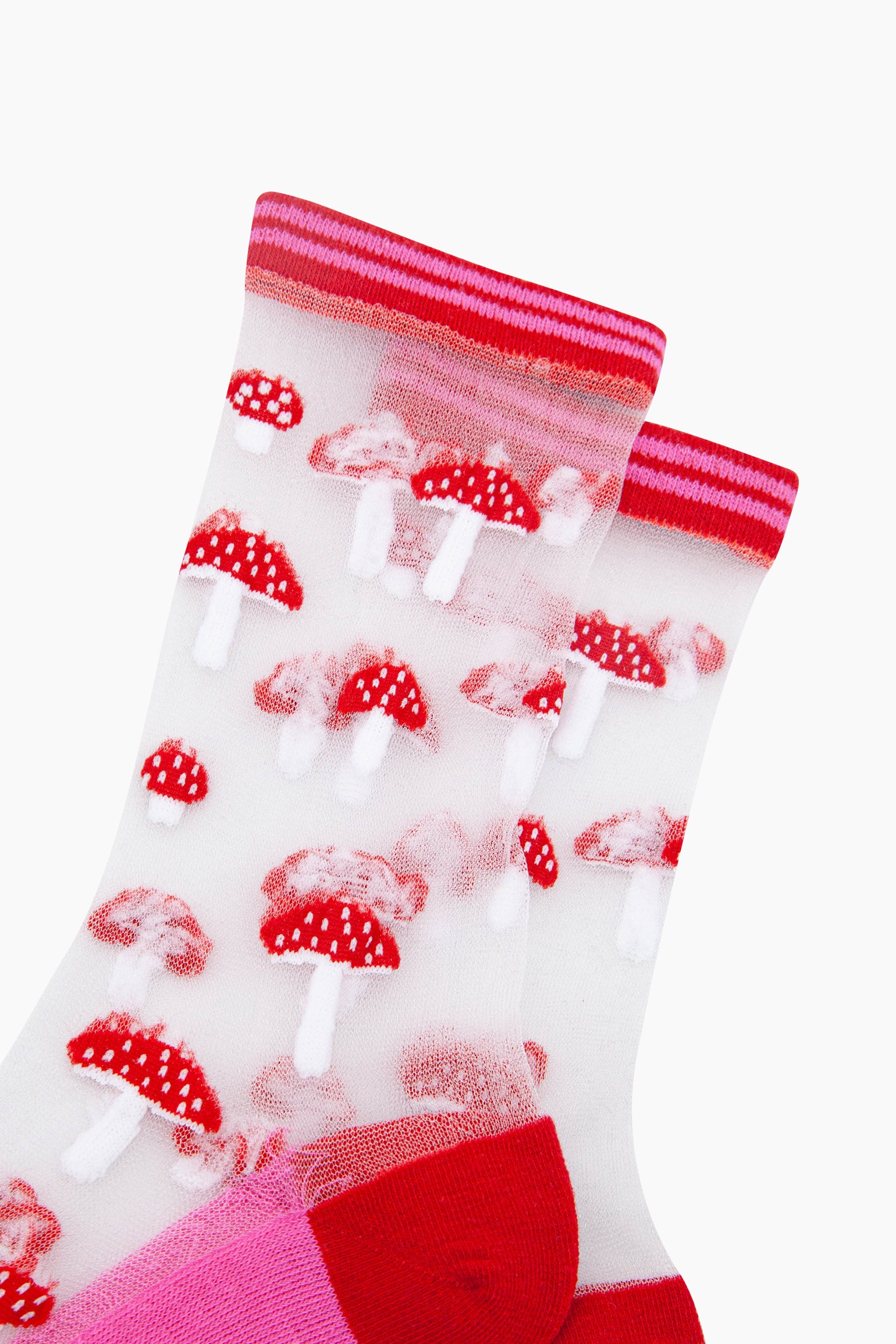 Multi Toadstools Combed Cotton Sheer Pop Socks in Red, Image 2 of 4