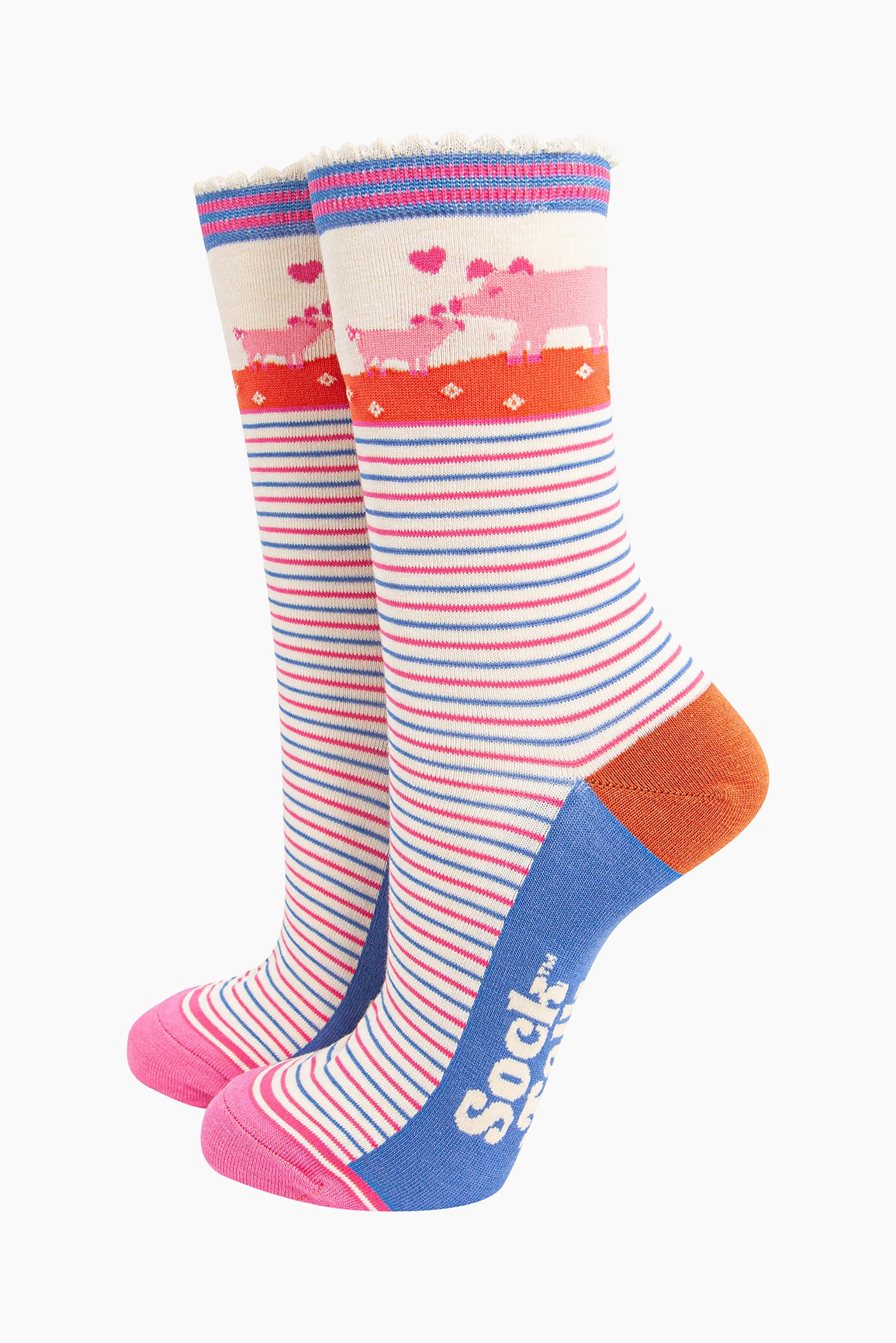 Cream Bamboo Socks - Cream, Pig & Piglet