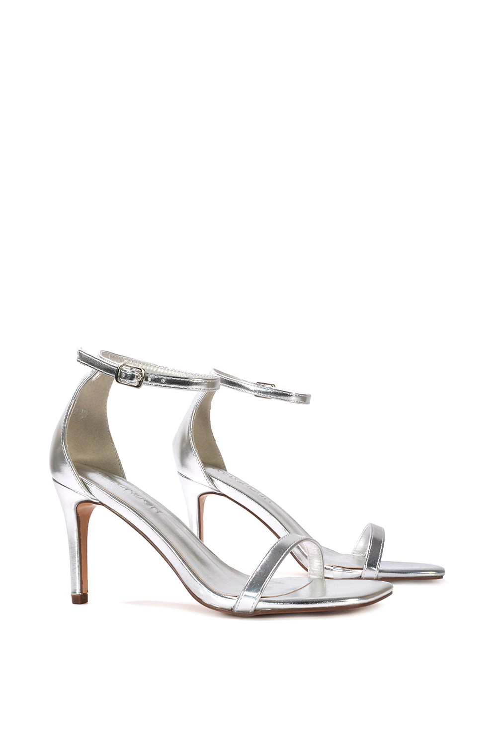 Silver XY LONDON Silver 'Emma' Strappy Stiletto High Heels With Ankle Strap, Image 4 of 6