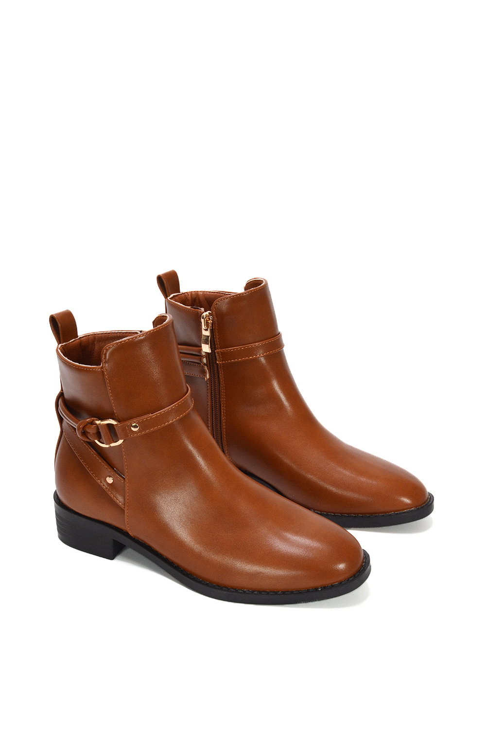 Tan XY LONDON Tan 'Mollie' Ankle Boots Buckle Strap Low Heel Chelsea, Image 6 of 6