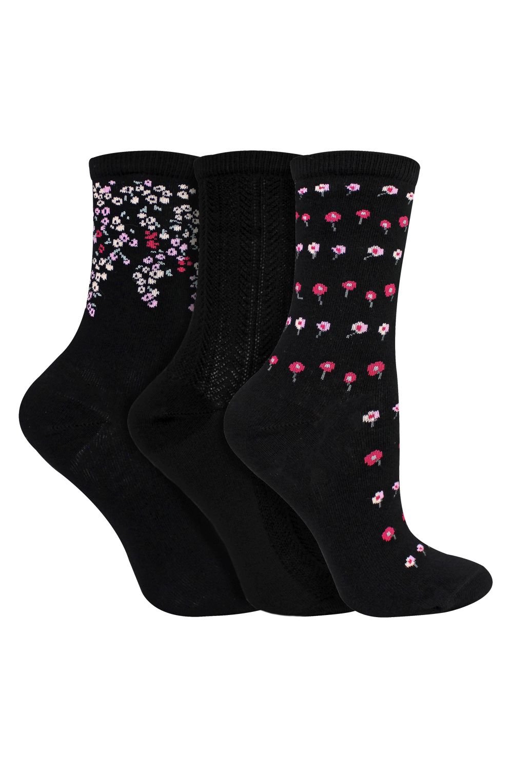 Multi 3 Pairs Ladies Floral Pattern Socks - Soft Cotton Rich Everyday Socks, Image 2 of 3