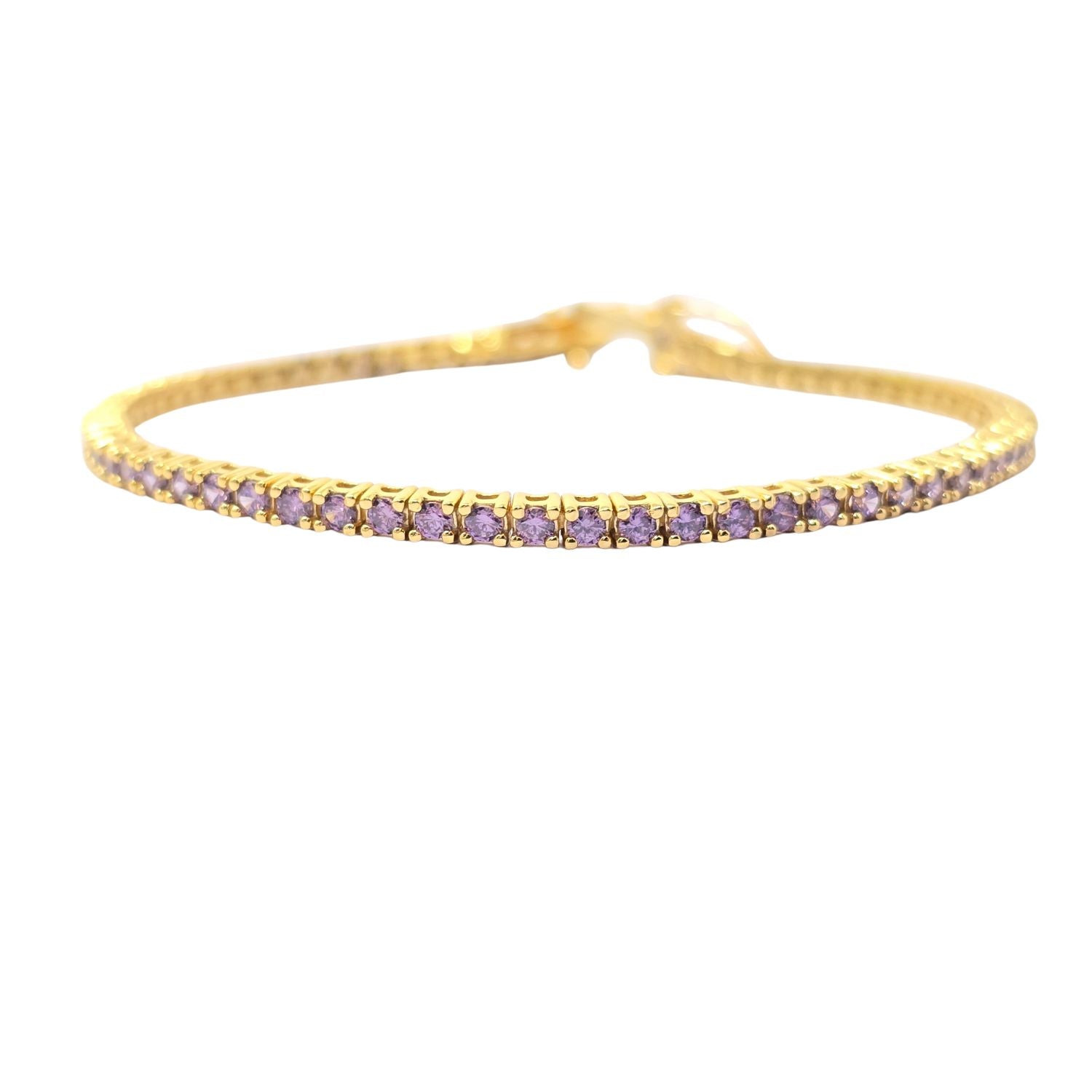 Metallic Gold Plated Amethyst February Birthstone Gemstone Tennis Bracelet