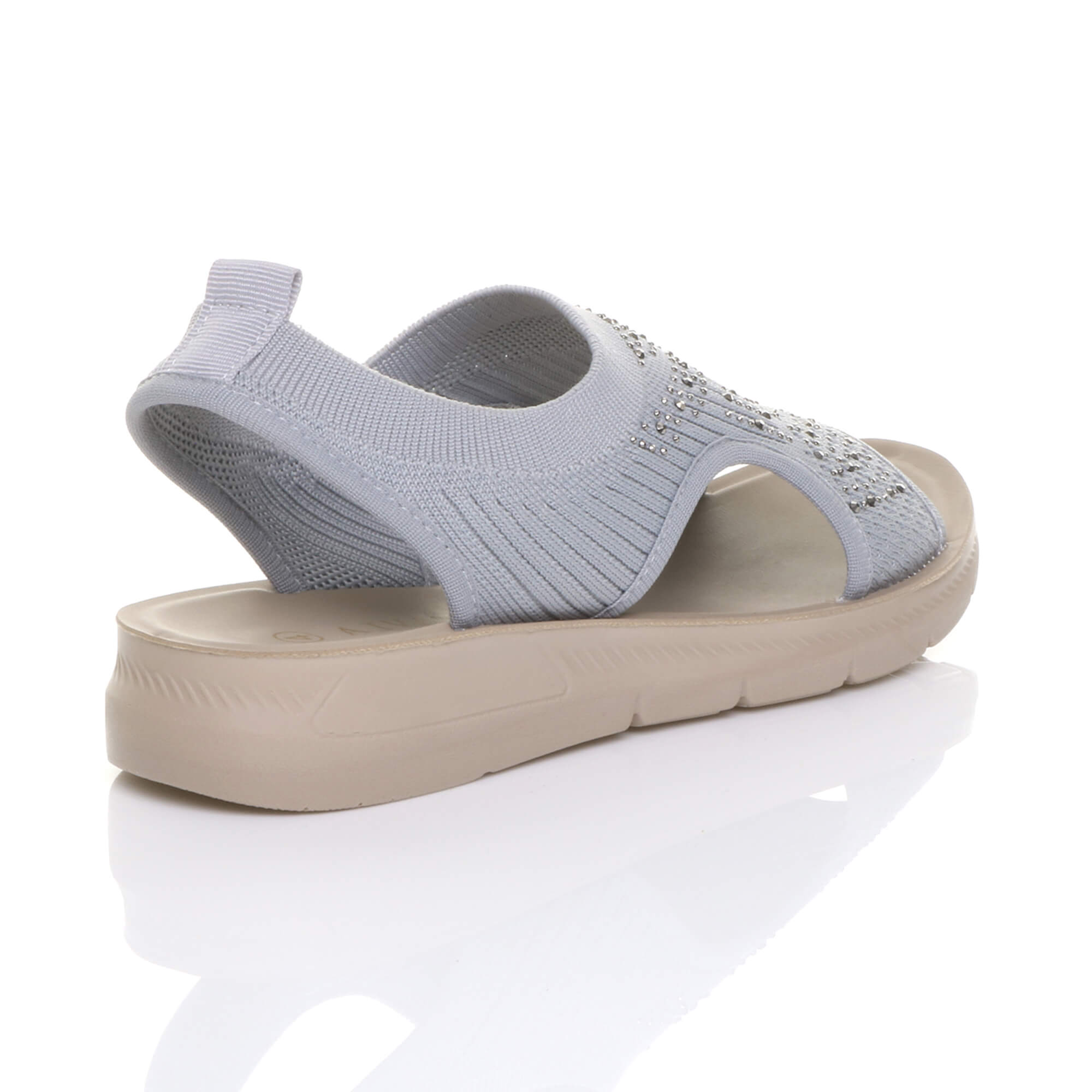 Grey AJVANI Grey Slingback Diamante Summer Holiday Comfort Sandals, Image 4 of 5