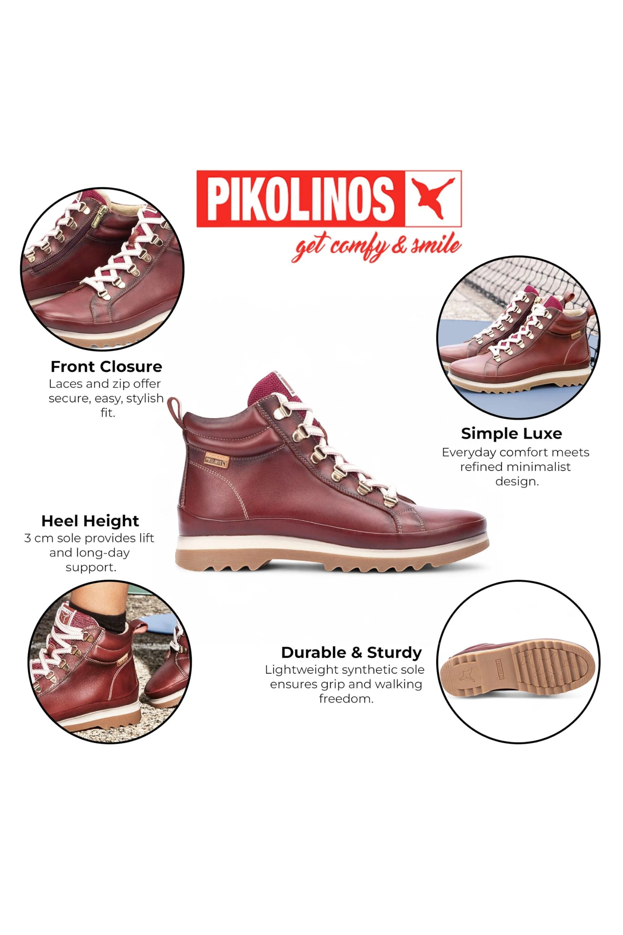 Red Women’s Ankle Trainers Boots-W3W-8564, Image 3 of 8