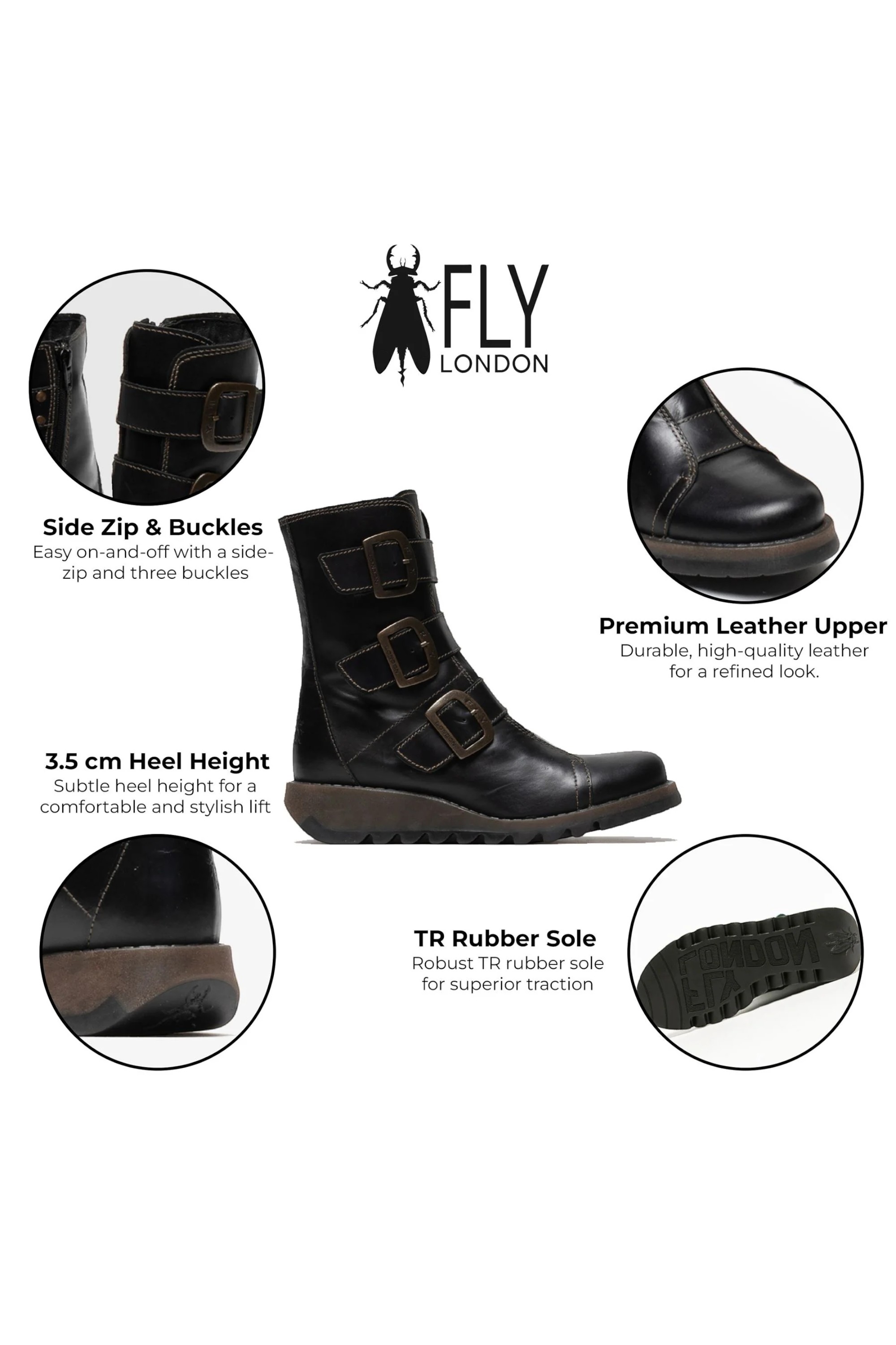 Black Womens Leather Ankle Biker Boots-SCOP110, Image 3 of 5