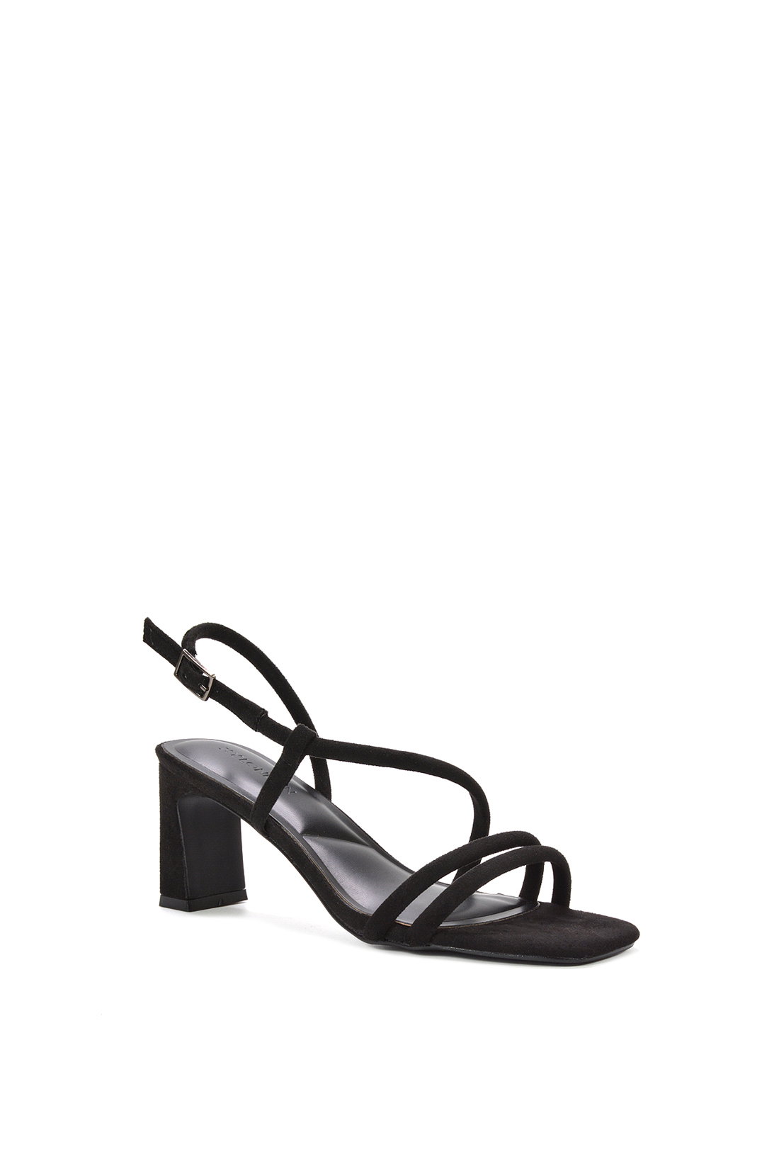 Black Strappy Slingback Mid Block Heel Sandals With Square Toe, Image 2 of 6