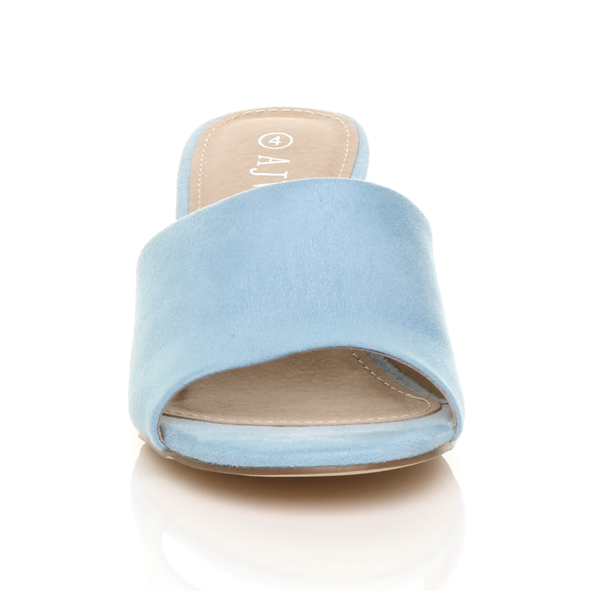 Light Blue AJVANI Light Blue Mid Block Heel Peep Toe Mules Sandals, Image 6 of 6