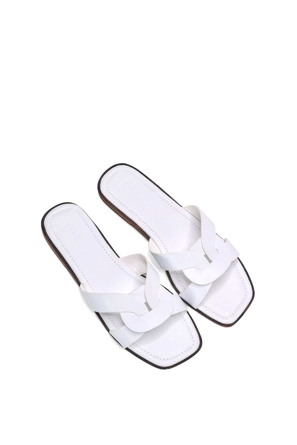 White 'Charley' Open Toe Slip On Slider Sandals With Square Toe, Image 5 of 5